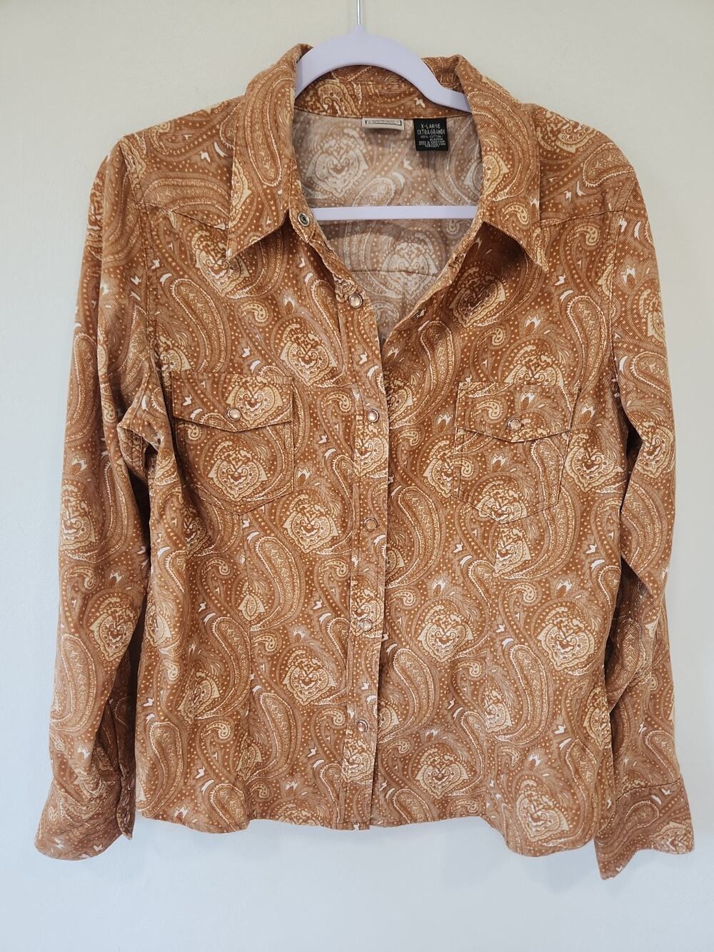Arizona Jean Co. Women’s Corduro Long Sleeve Pearl Snap Button Shirt Blouse XL
